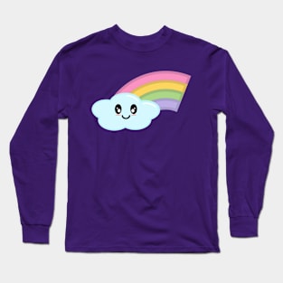 Kawaii Cute Happy Rainbow in Purple Long Sleeve T-Shirt